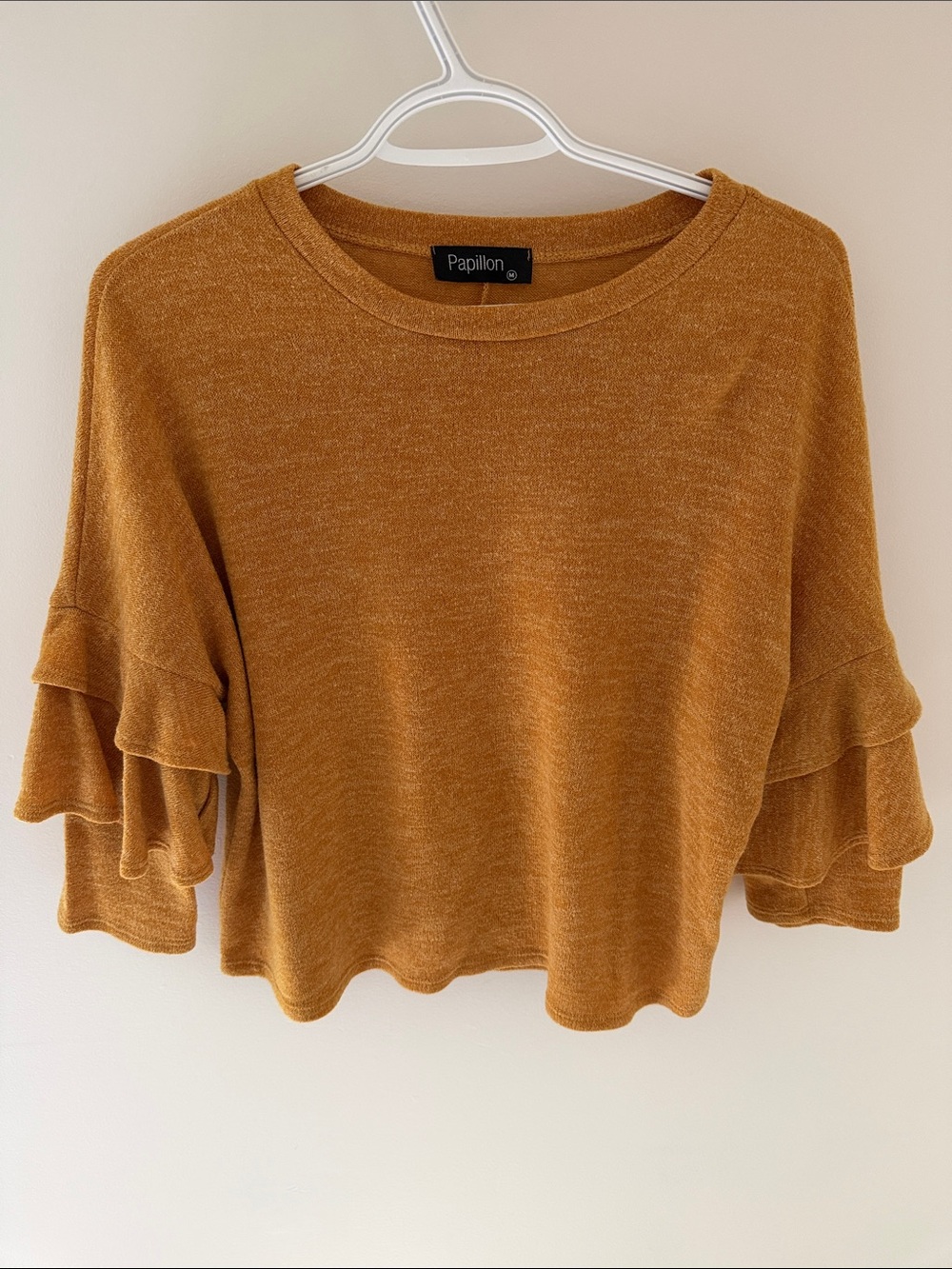 Papillon Blanc Mustard Ruffle Sleeve Crop Top